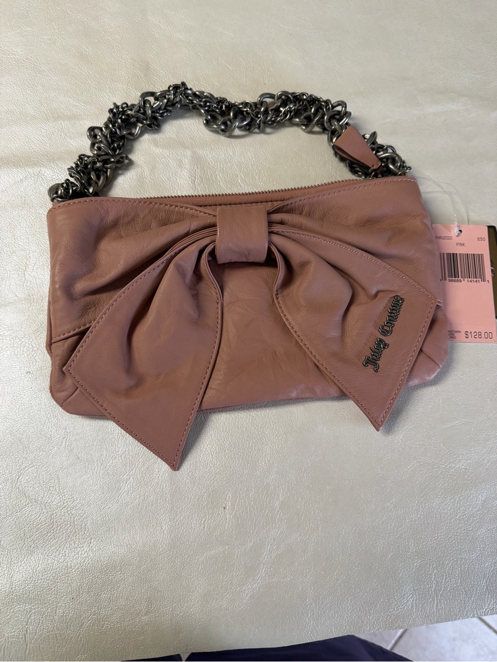 Vintage Juicy Couture Mauve Bow-Accent Chain Shoulder Clutch